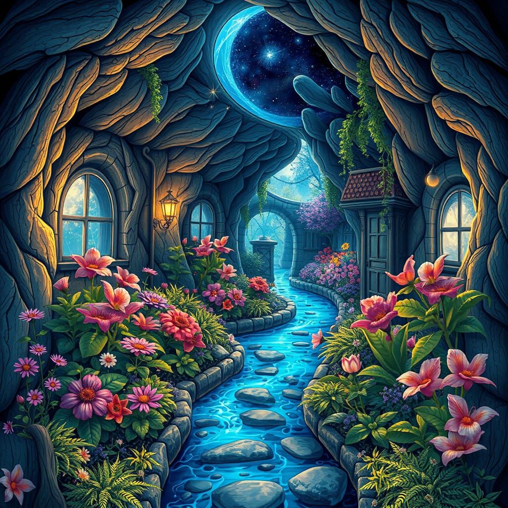 Underground Flower Garden Home: Astral Illustration