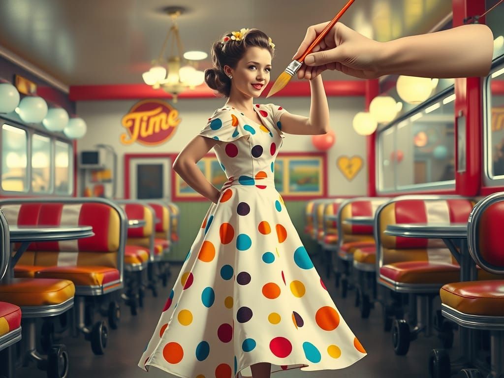 Surreal 1950s Roller Skater in Dreamy Diner Scene