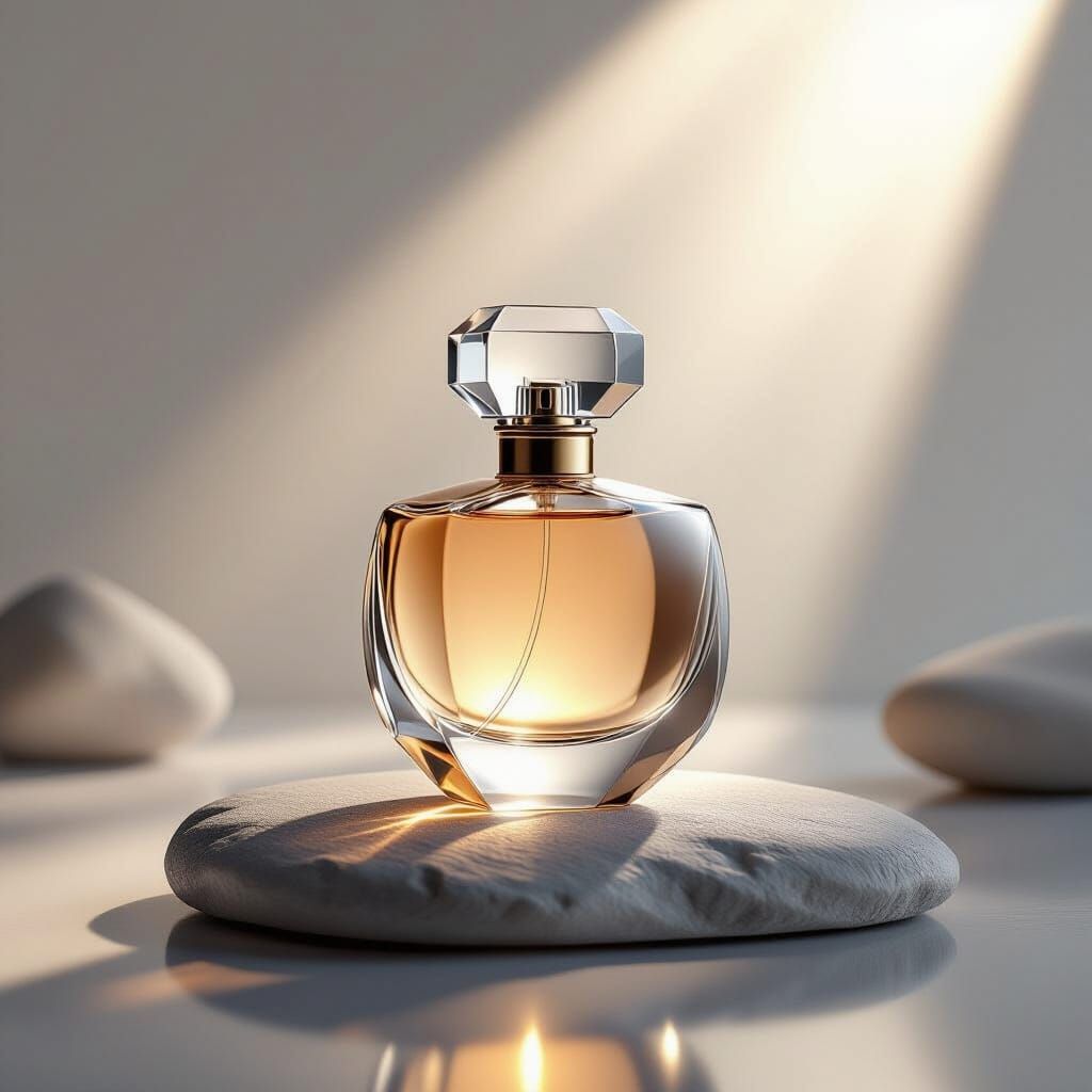 Elegant Perfume Bottle with Soft Light in Digital Art
