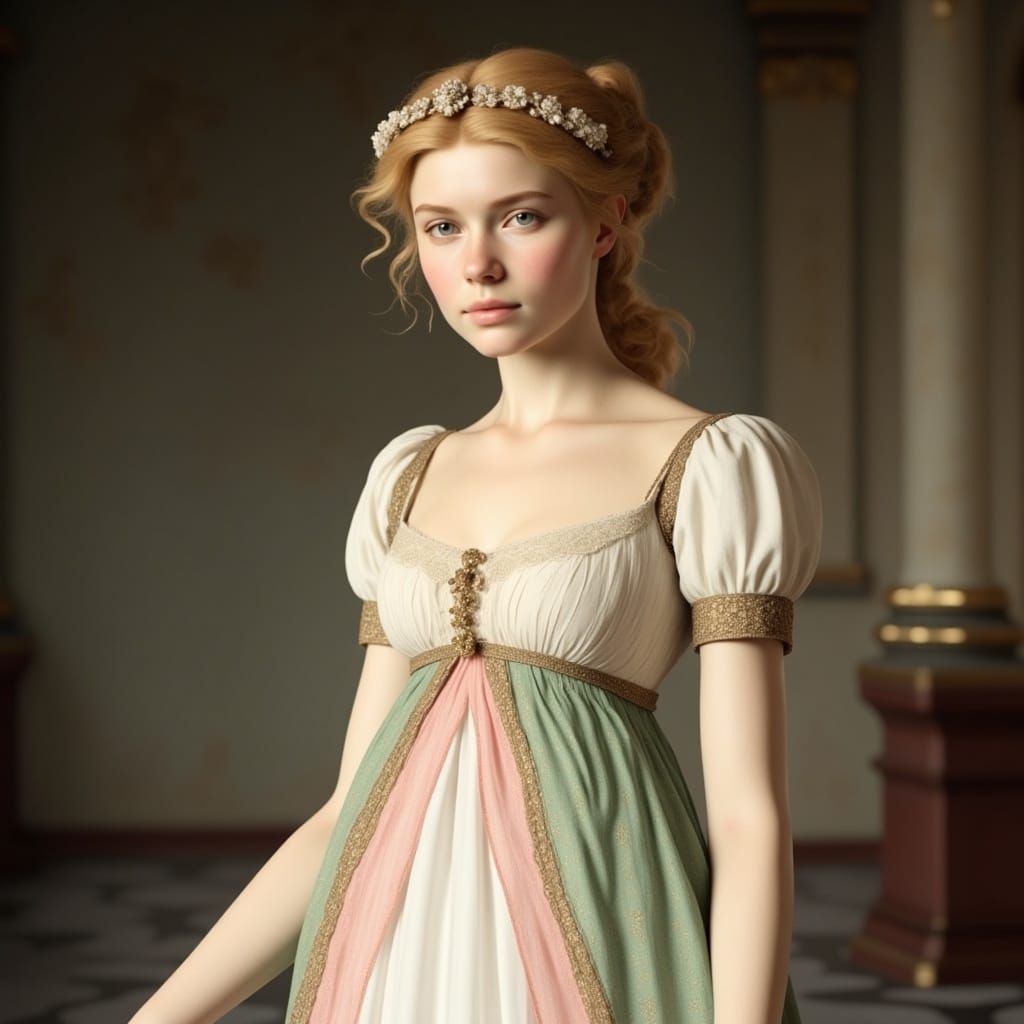 Blonde Girl in Regency Gown Portrait