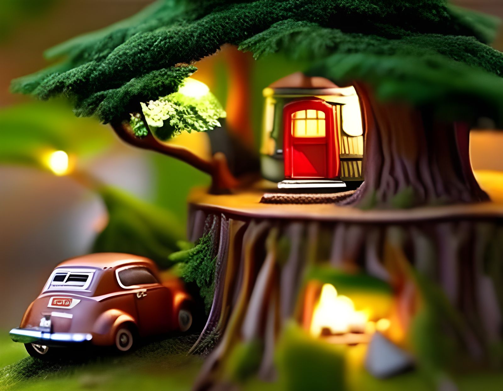 Enchanted Miniature Camping Scene in a Tiny World