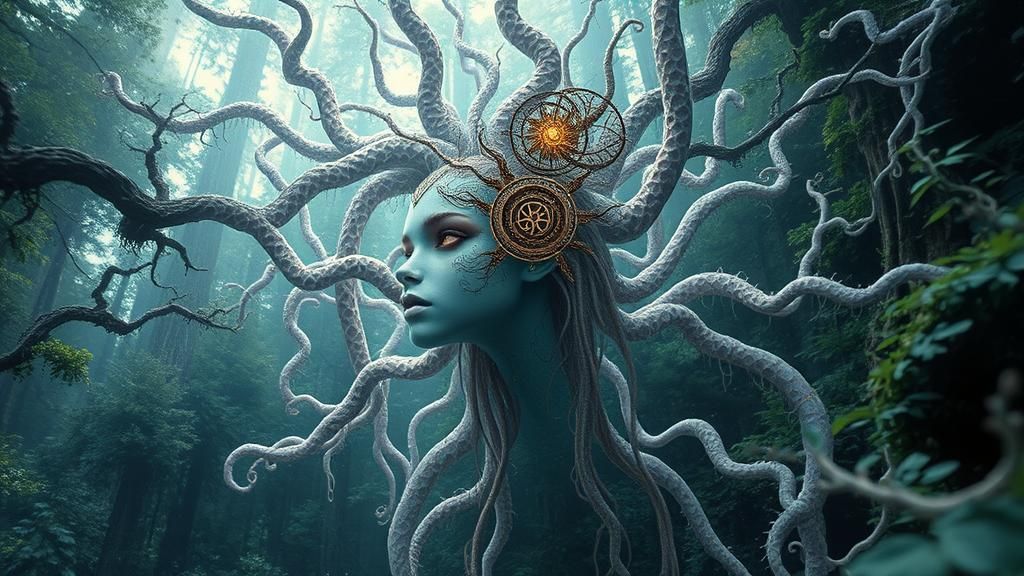 Ethereal Hybrid Creature in Mycelium Network, Dreamlike Pers...