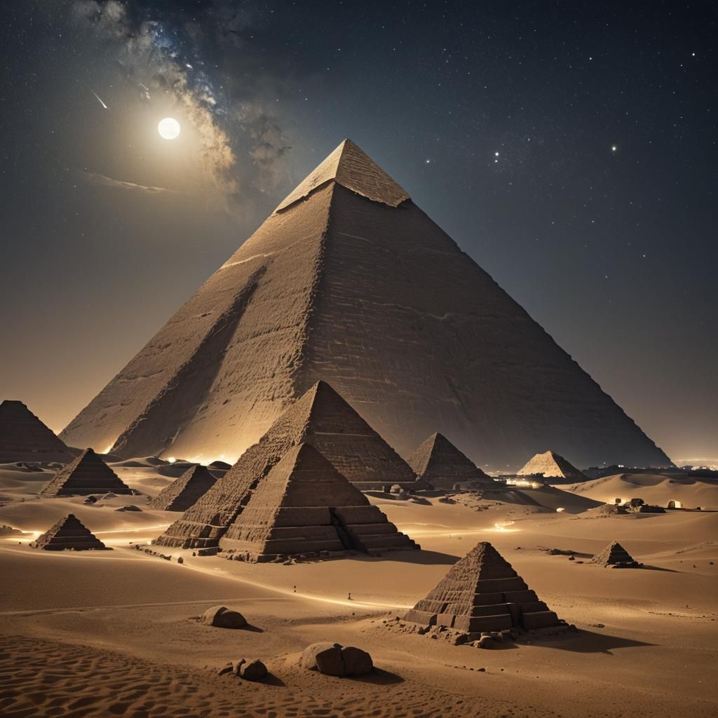 Giza Pyramid Glows on Summer Night
