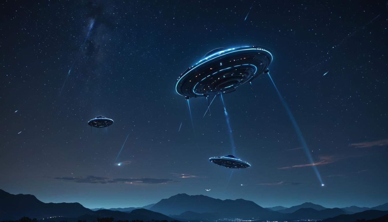 UFOs in Starry Night Sky Sci-Fi Art