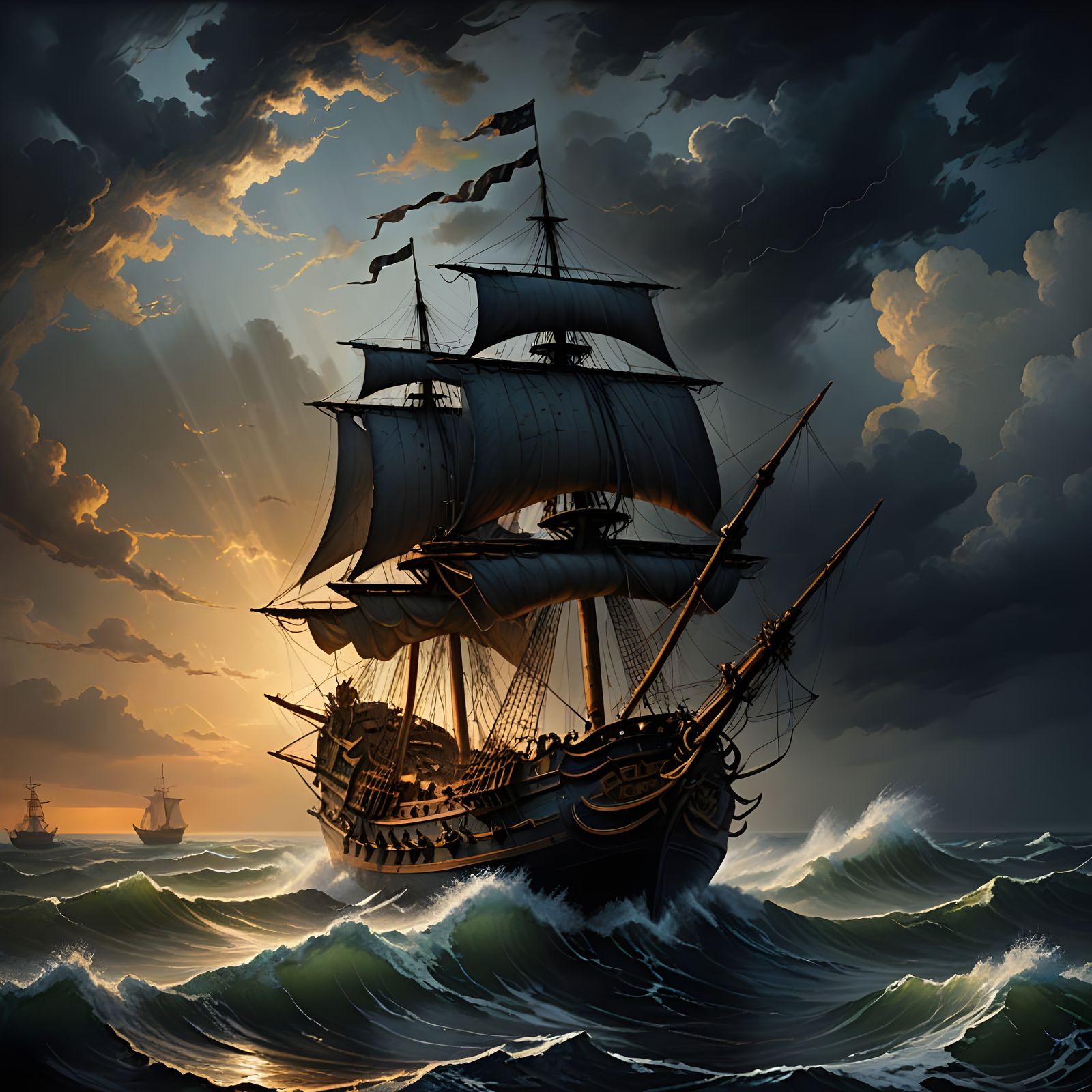 Ship oil painting