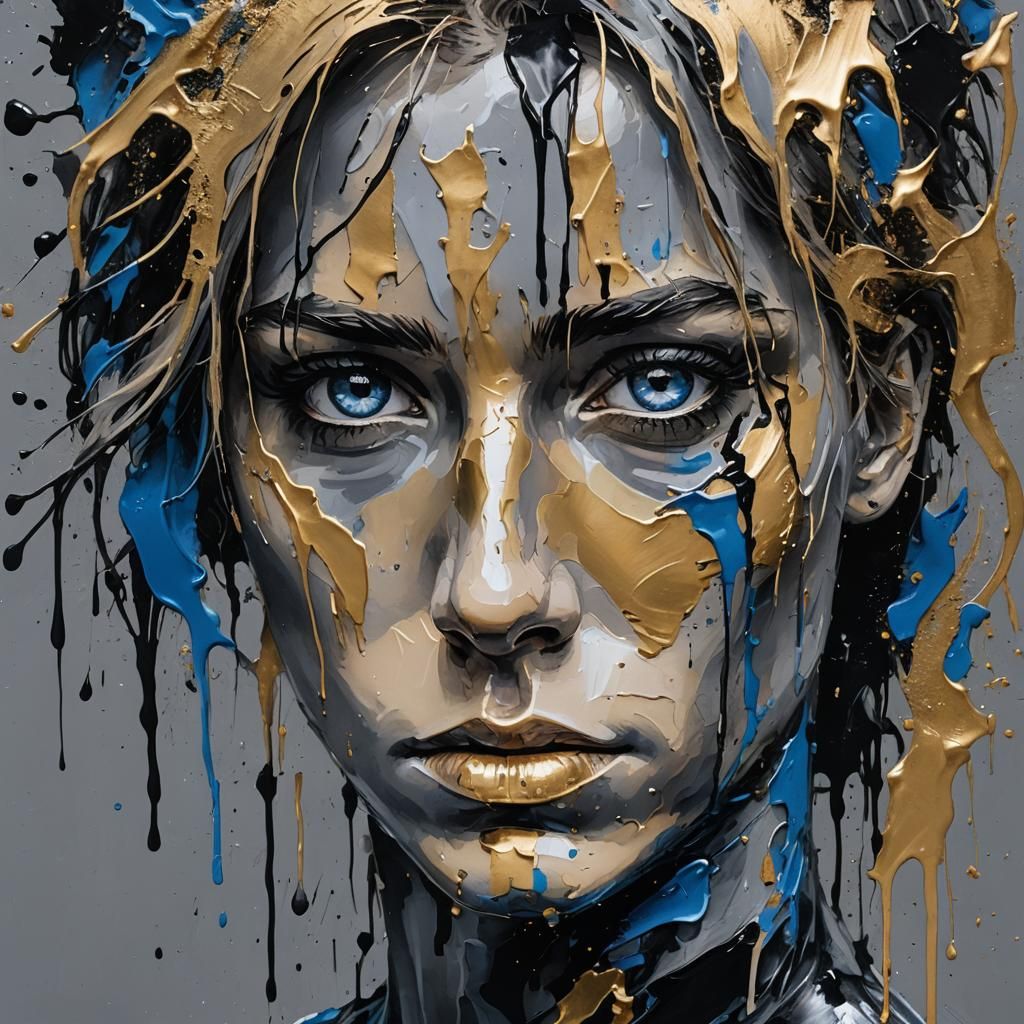 Sad Blue Eyes in Impasto Technique