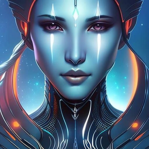 Beautiful Android Portrait in Cyberpunk Style