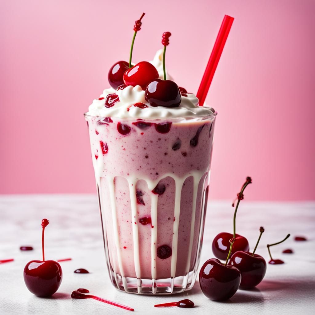 Milkshake Topped with Cherries and Red Straw