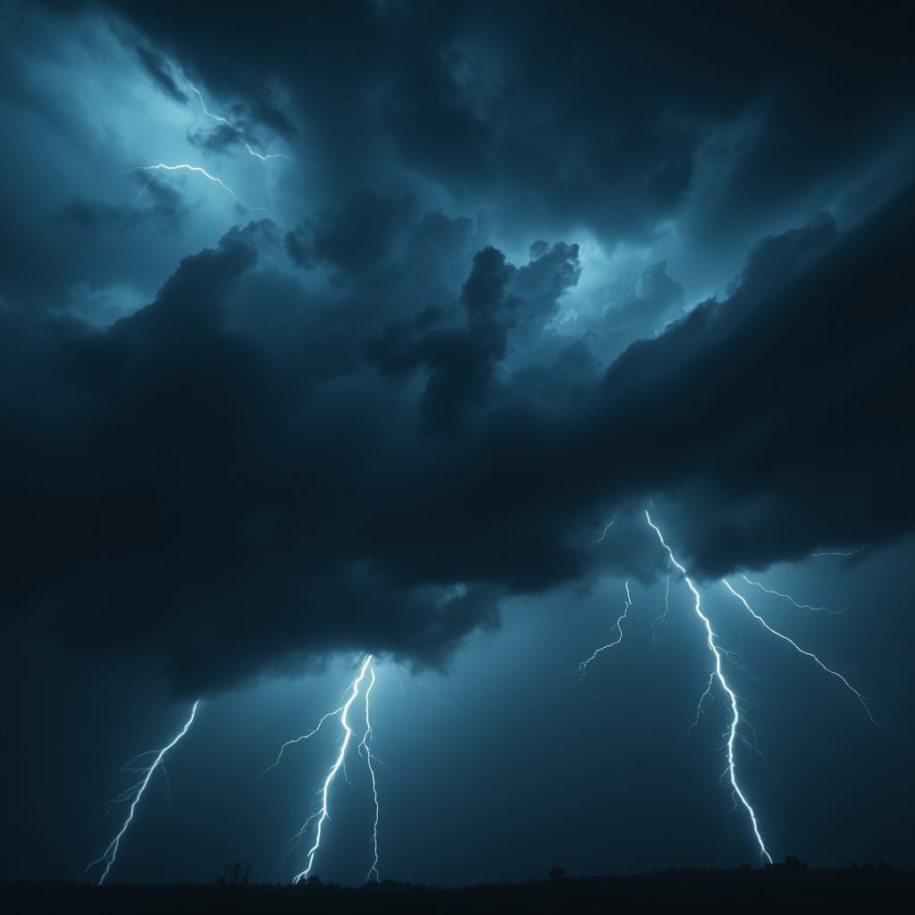 Dramatic Stormy Sky with Lightning in Digital Art Style