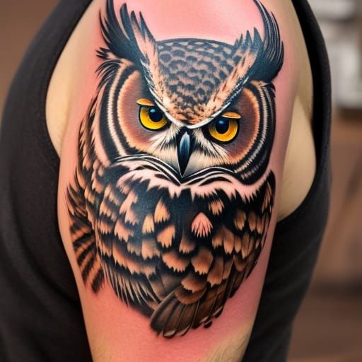 Great Horned Owl Tattoo Outline in High Detail