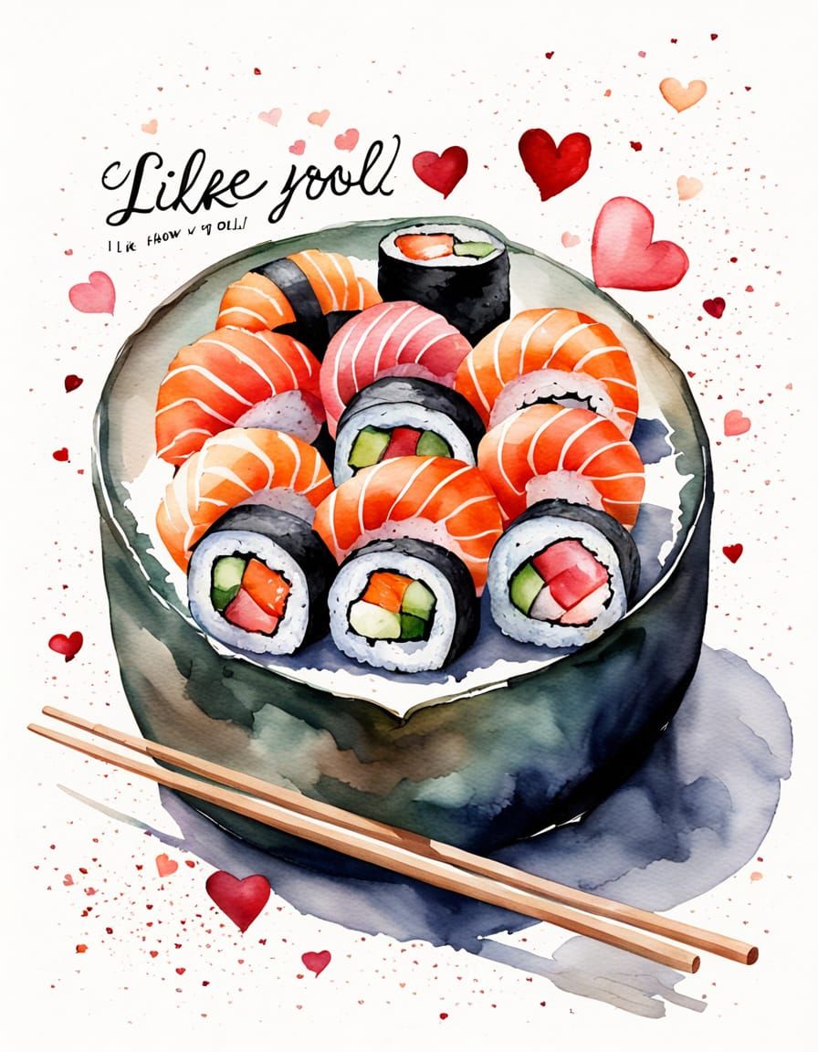 Charming Watercolor Valentine's Day Scene with Hearts and Su...