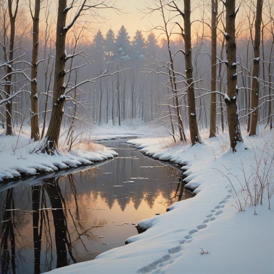 Winter Forest Serenity in Soft, Golden Light