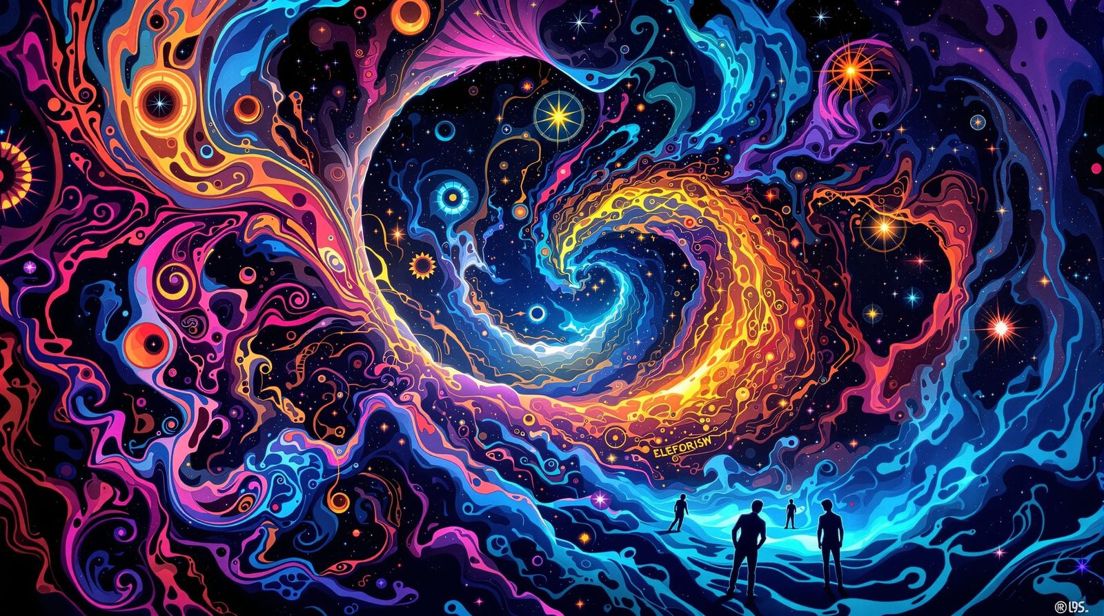 Psychedelic Rock Poster with Swirling Colors and Bold Typogr...