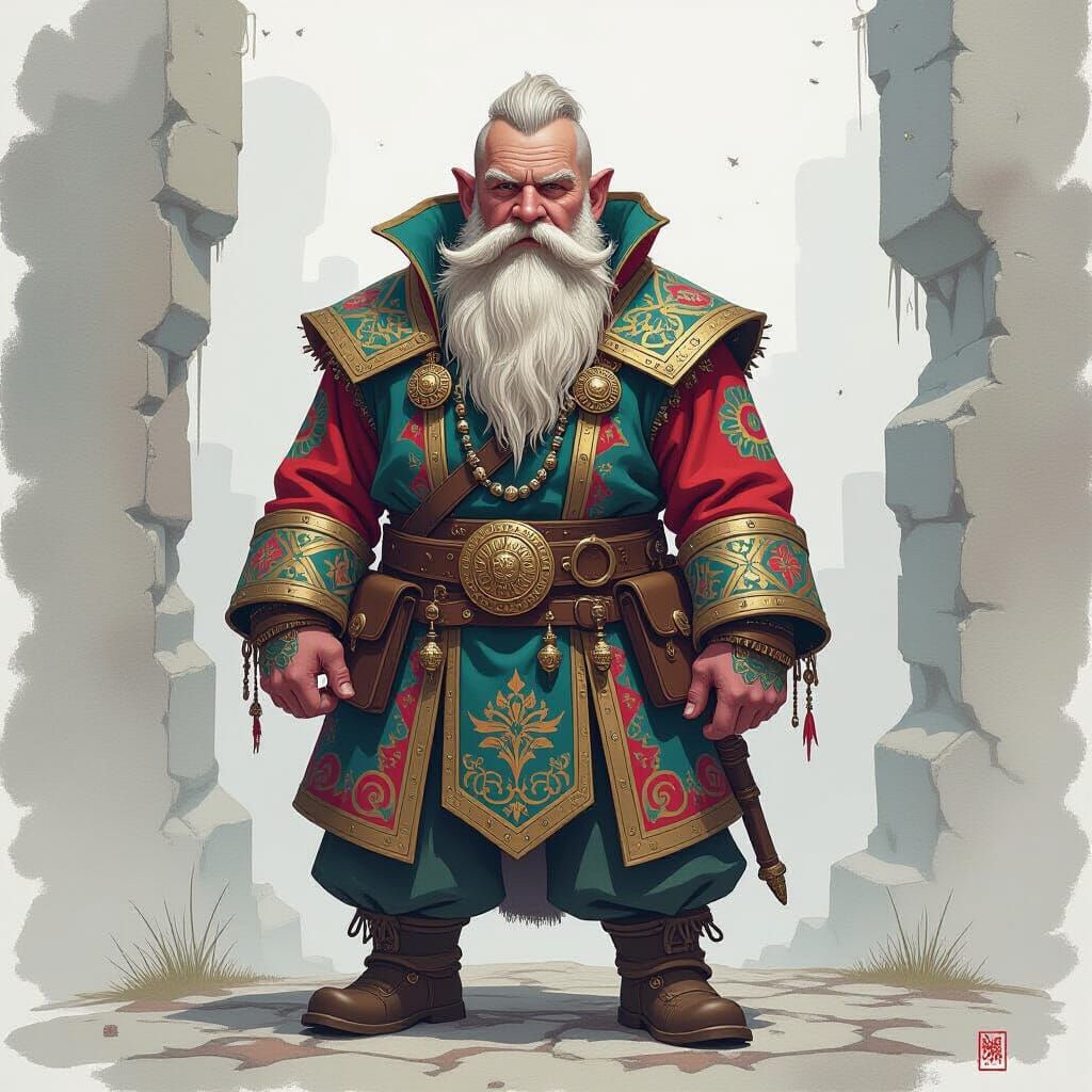 Fantasy Dwarven Noble in Ornate Watercolour Style