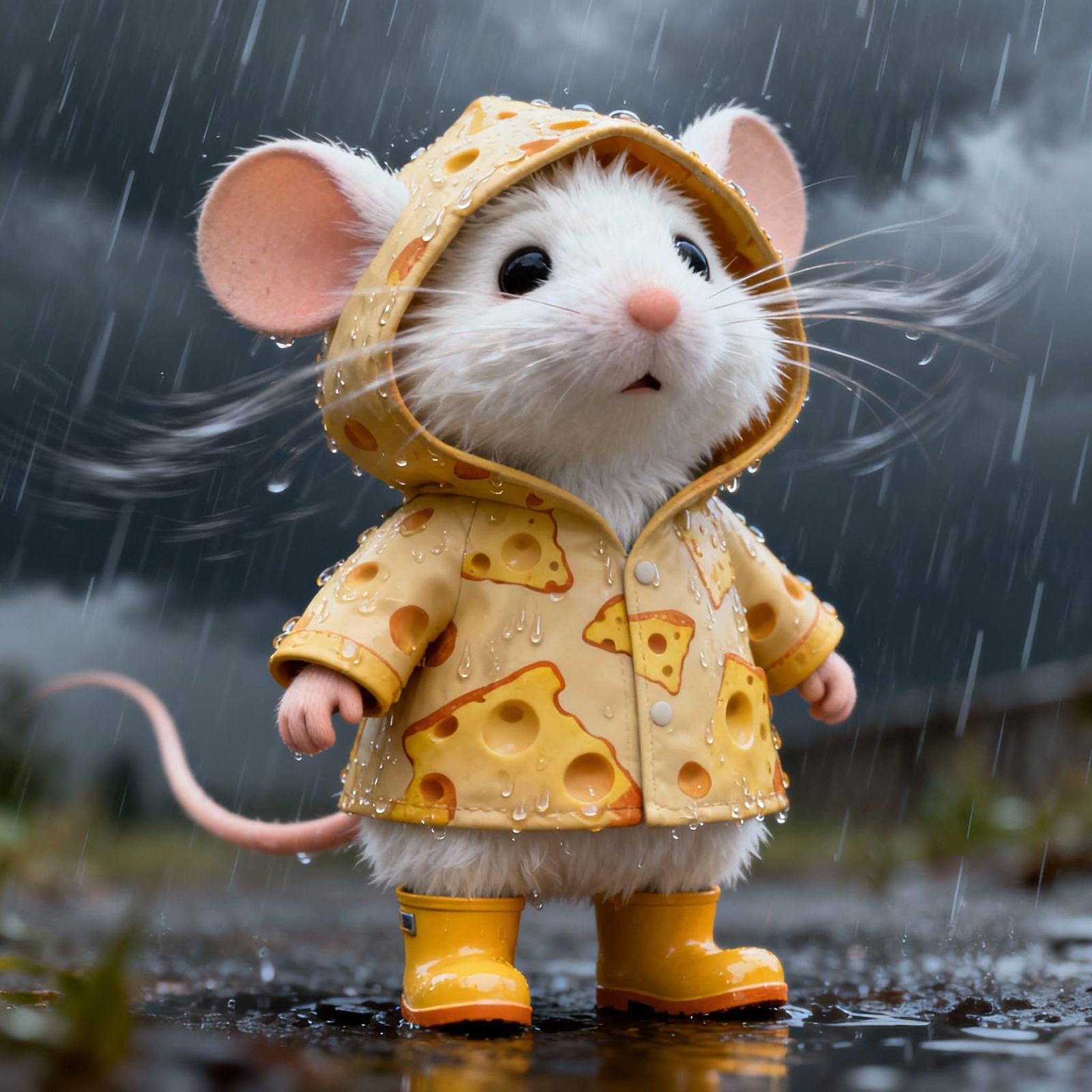 Cute Mouse in Raincoat Ready for Adventure