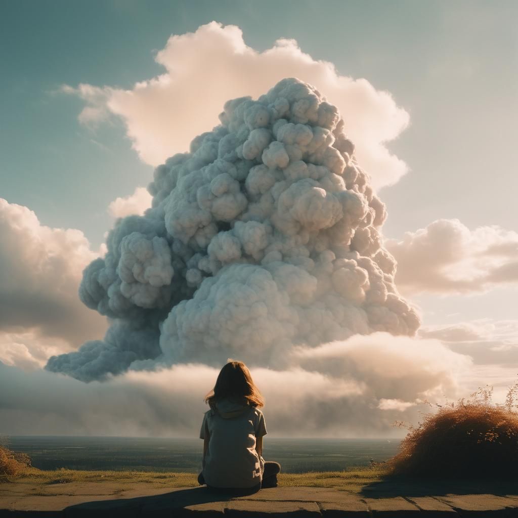 Cloud Monster and Girl: Cinematic Film Still