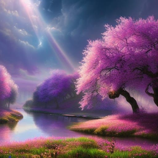 Husky in Dreamlike Fairycore Landscape, Digital Art