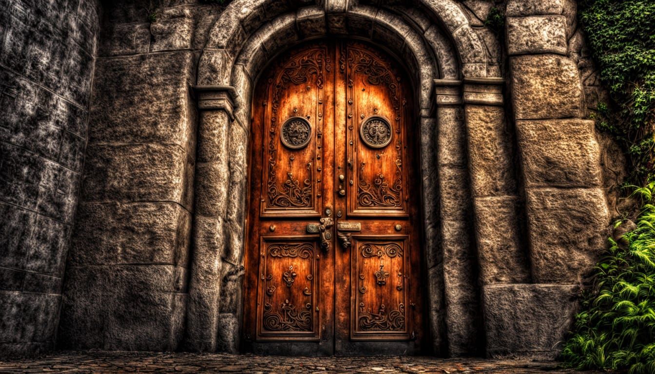 Mysterious Fantasy Door Emerges in Moody Cinematic Scene