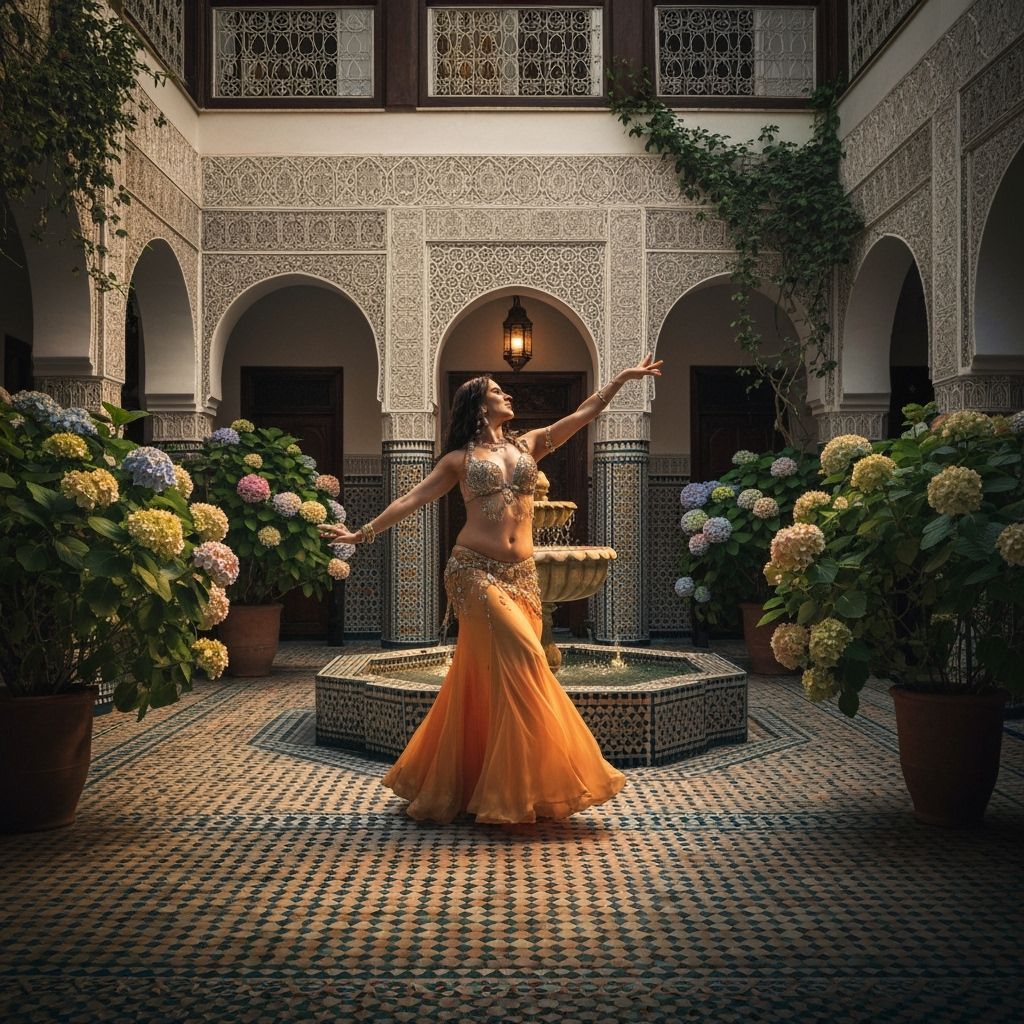 Belly Dancer Performing in Moroccan Courtyard