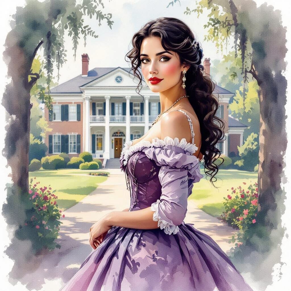 Elegant Woman in Scarlett O'Hara Style at South Carolina Man...