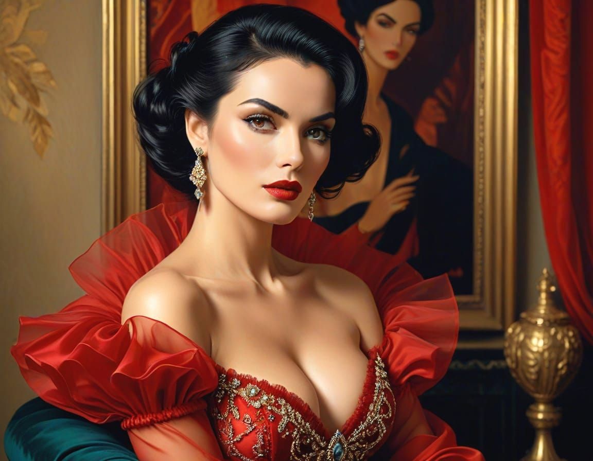 Elegant Maria Grazia Cucinotta In Opulent Oil Painting