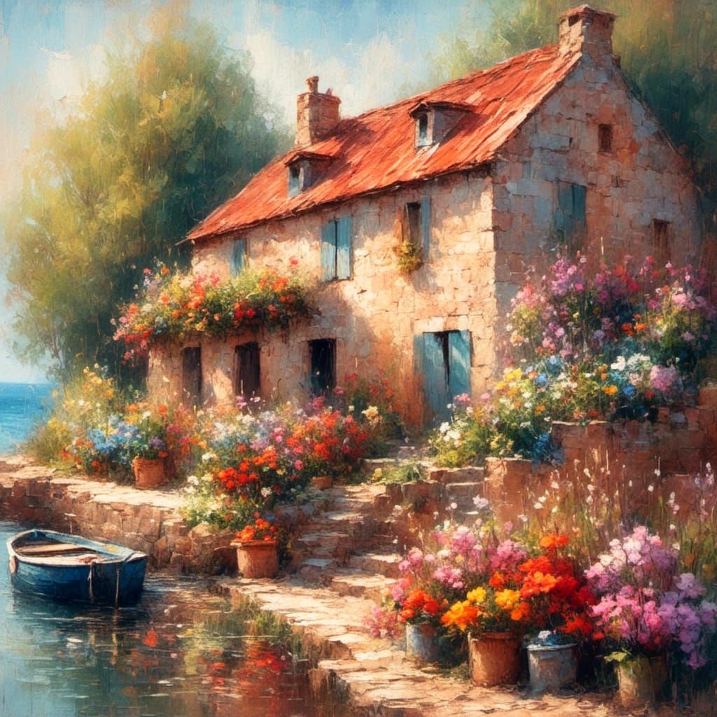 A stone cottage by the shore