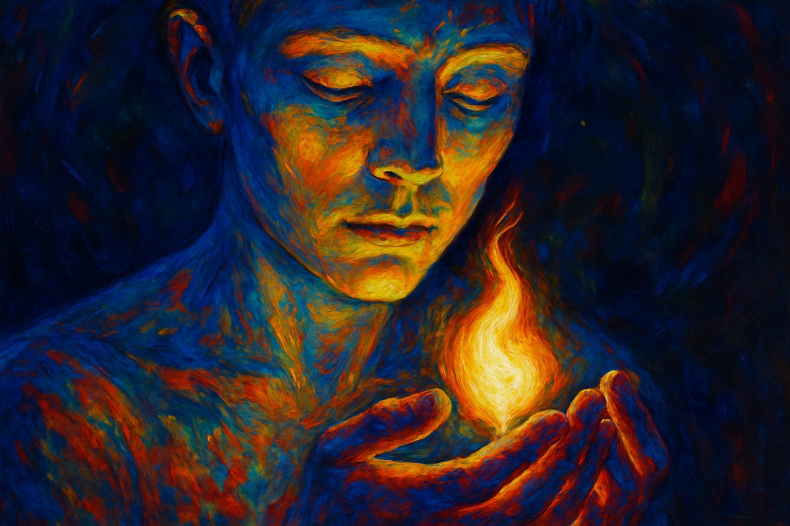 Hopeful Flame: Surreal Oil Painting in Triadic Colors