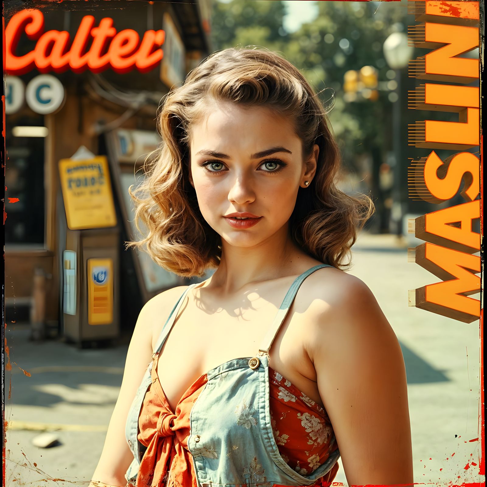 1950s Pin-Up Woman in Glitch Art Explosion