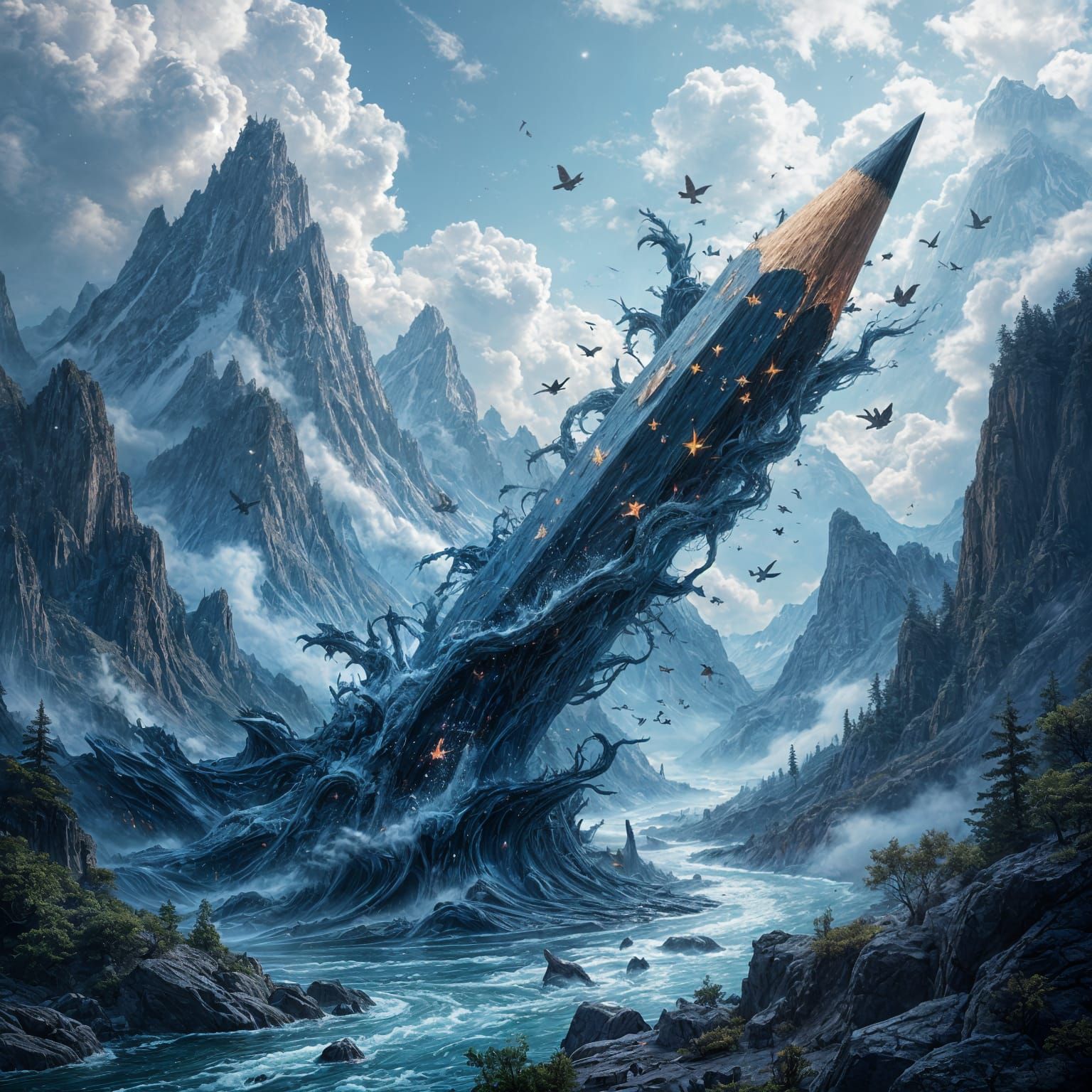 Colossal Pencil Transforms Into Ink River of Ideas