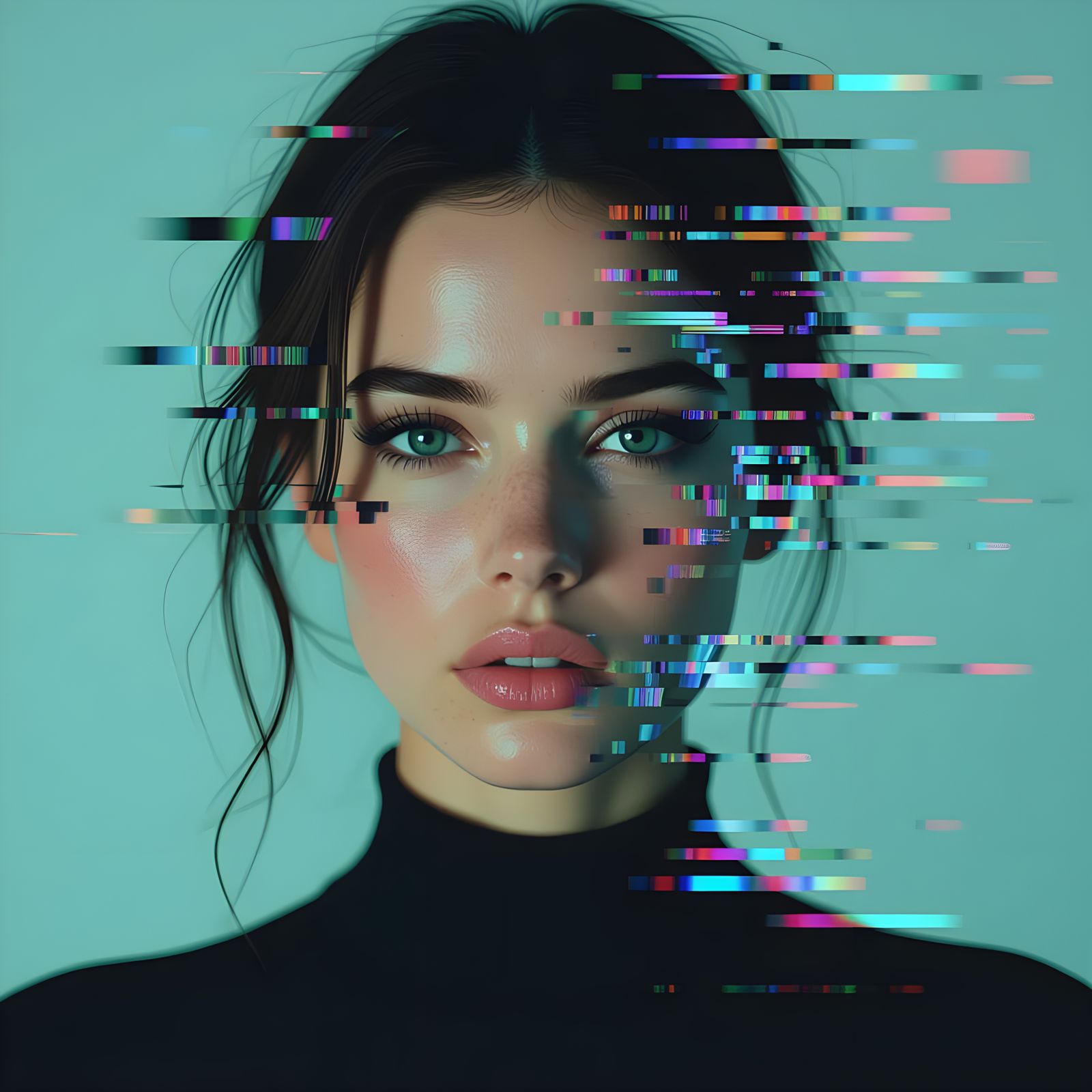 Glitched Portrait of a Woman in Digital World