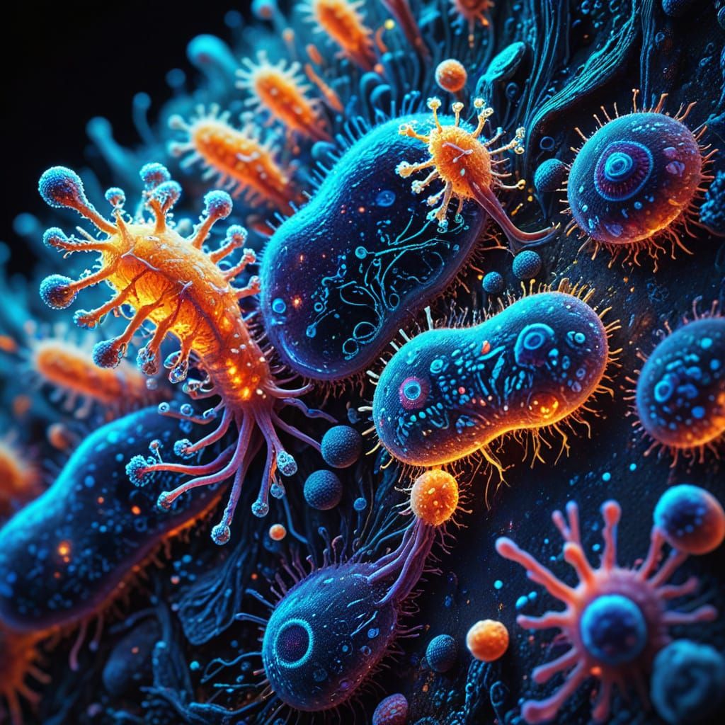 Microscopic Bacteria Create Art on Tiny Canvas, Digital Illu...