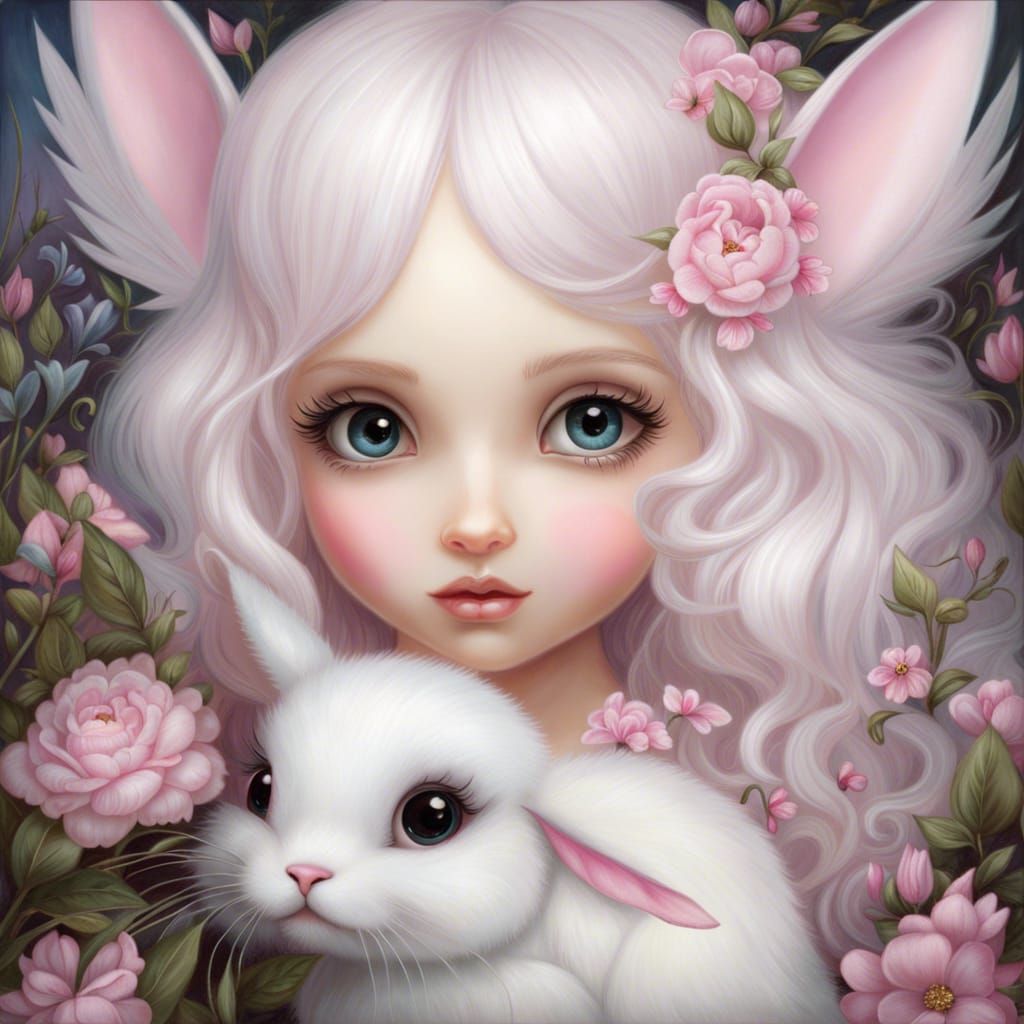 Pastel Fairy and Bunny Portrait in Hyperrealism
