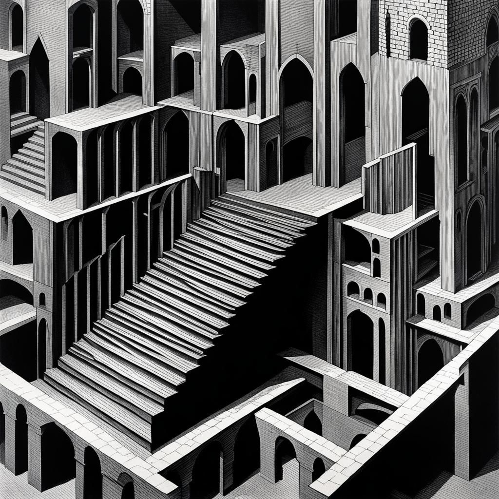 Impossible Staircase: Gothic Optical Illusion in Lithograph ...