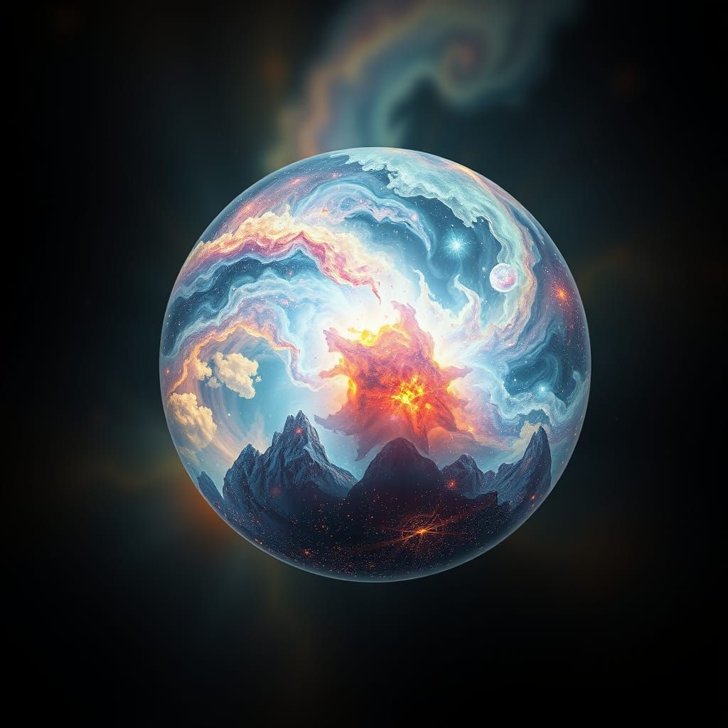 Surreal Glass Orb Glows with Swirling Nebulae and Stardust i...