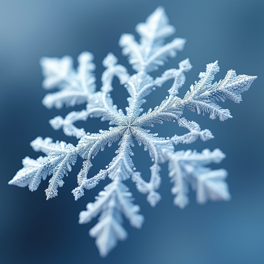 Surreal Snowflake Magnified in Intricate Geometric Detail