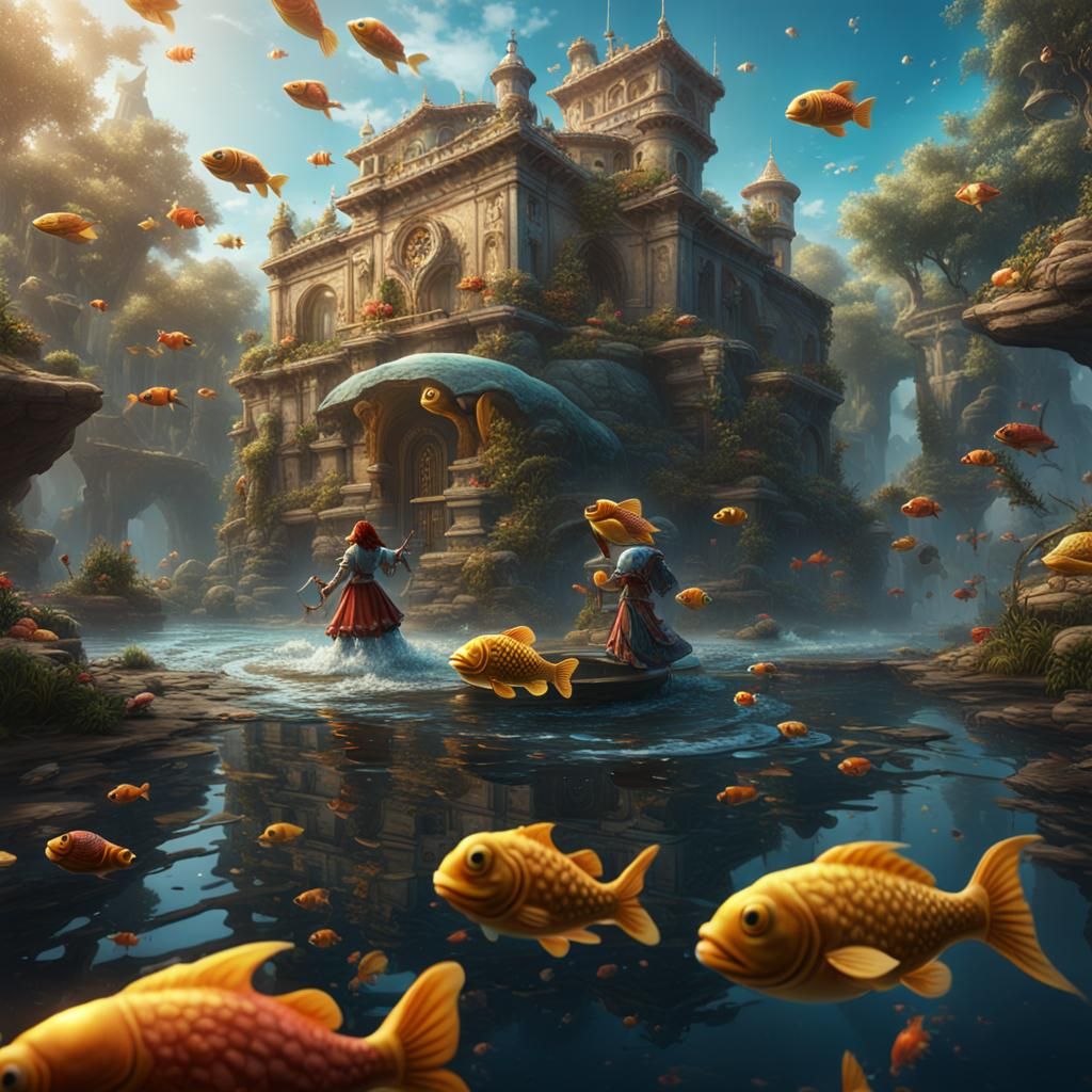 Underwater Girl with Fish: Detailed Matte Painting
