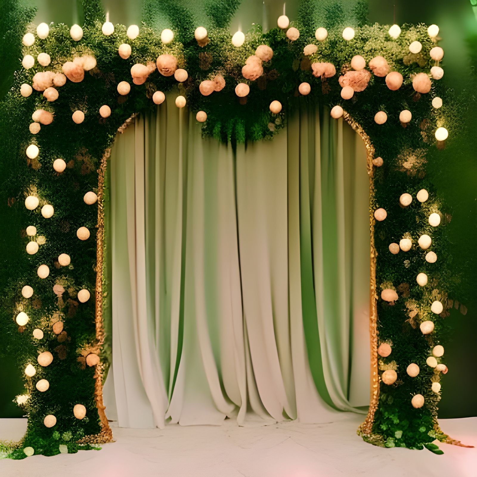 Boho Green Ivy and Golden Light Photo Booth Backdrop