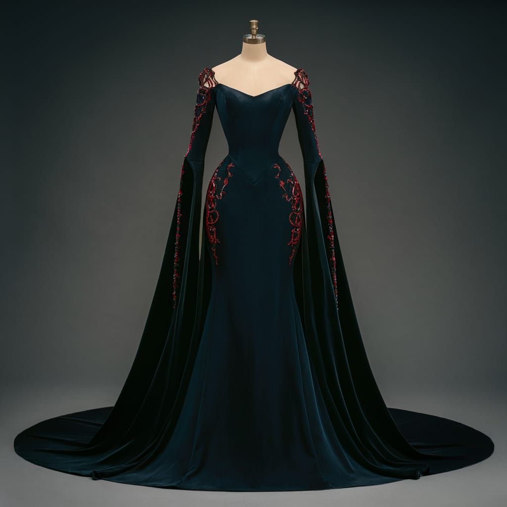 Medieval Queen's Gown with Ruby Accents
