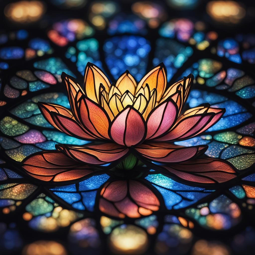 Bioluminescent Stained Glass Lotuses in Cosmic Fairycore