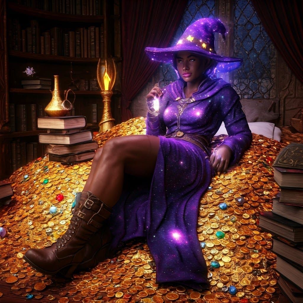 Epic Fantasy Elf Wizardess in Lavish Study