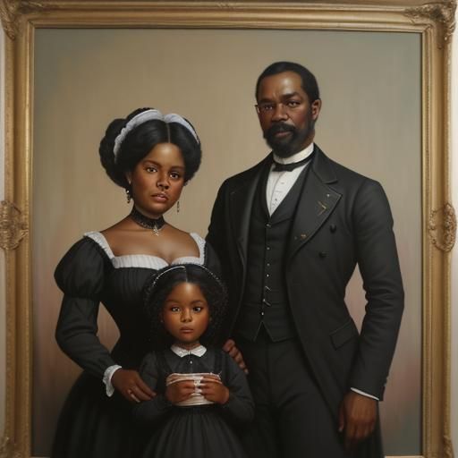 Victorian Black Family Portrait in Oil Painting Style