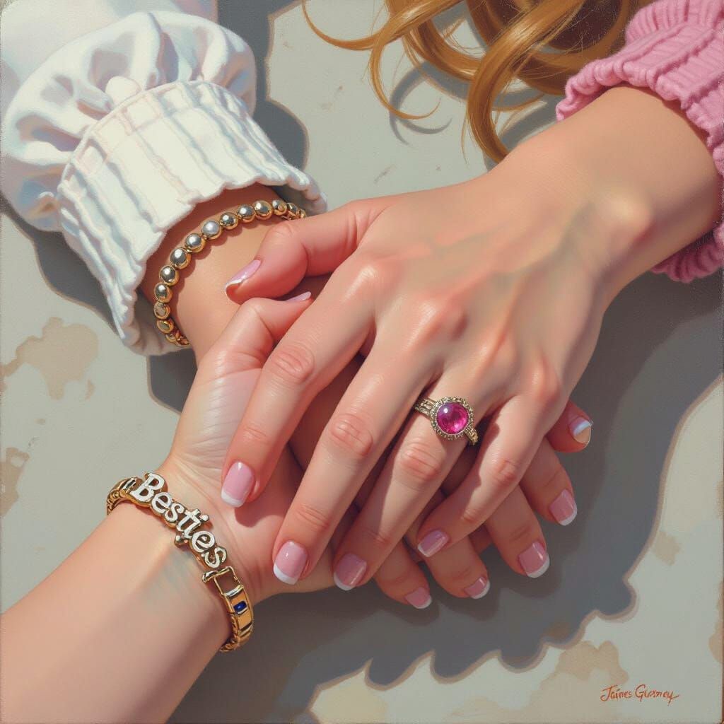 Interlocked Pinkies: Best Friends as Oil Painting