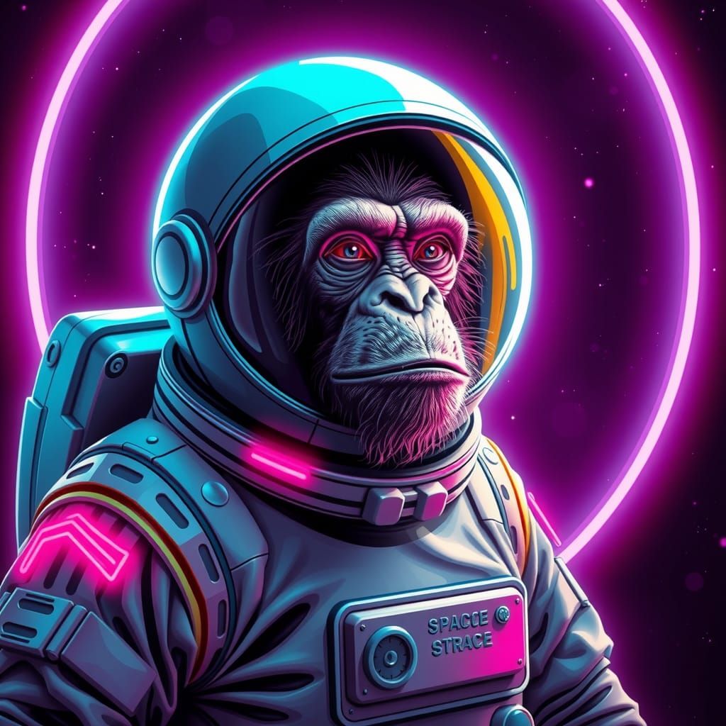 Neon Ape Astronaut Floating in Space