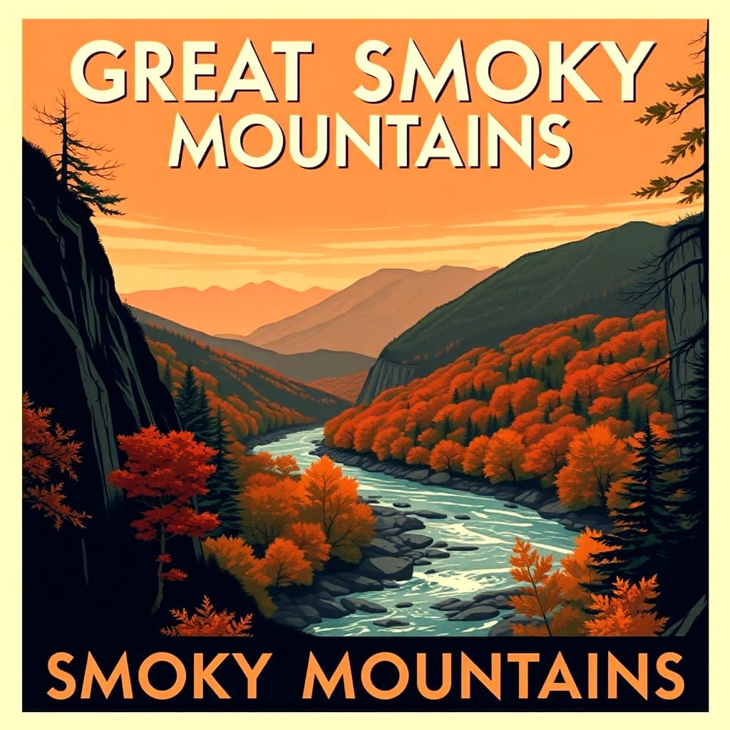 Great Smoky Mountains: Vintage Art Deco Travel Poster