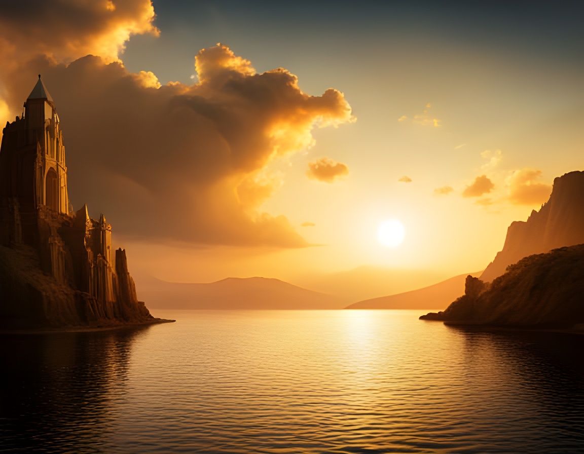 Nebula Reflection on Calm Sea: Digital Art