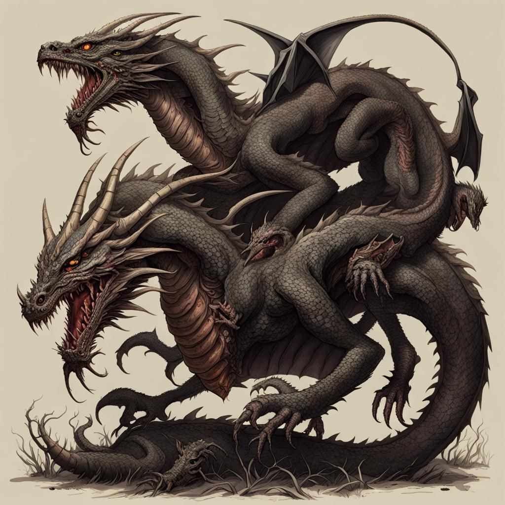 Two-Headed Dragon in Body Horror Style