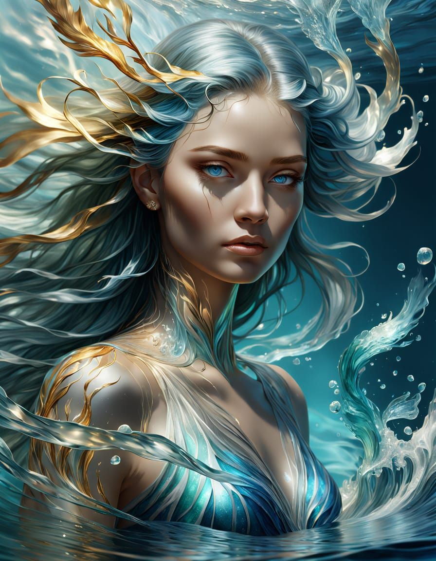 Surreal Water Spirit Rises from Ocean Depths in Hyperrealist...