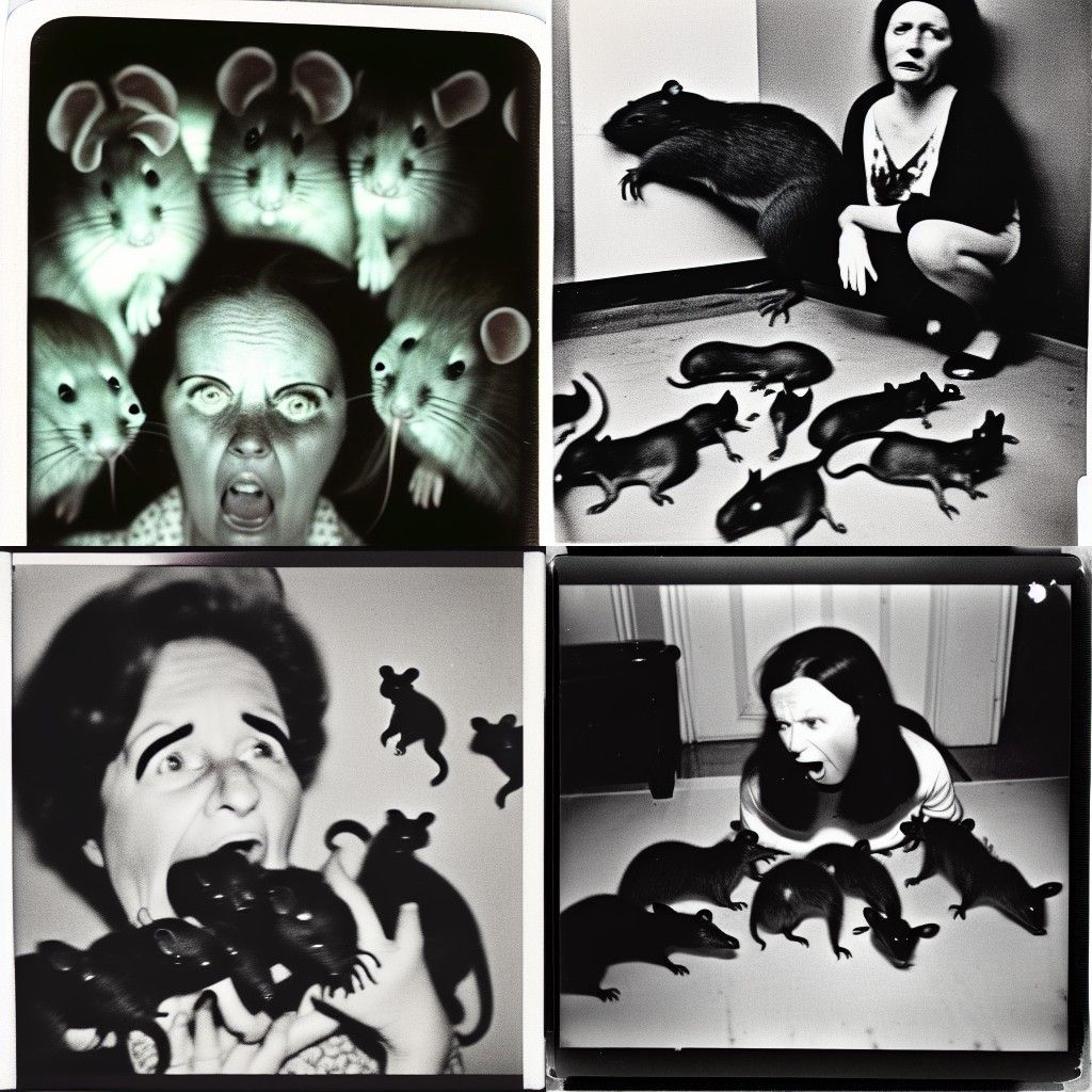 Terrified Woman Surrounded by Rats: 1960s Polaroid