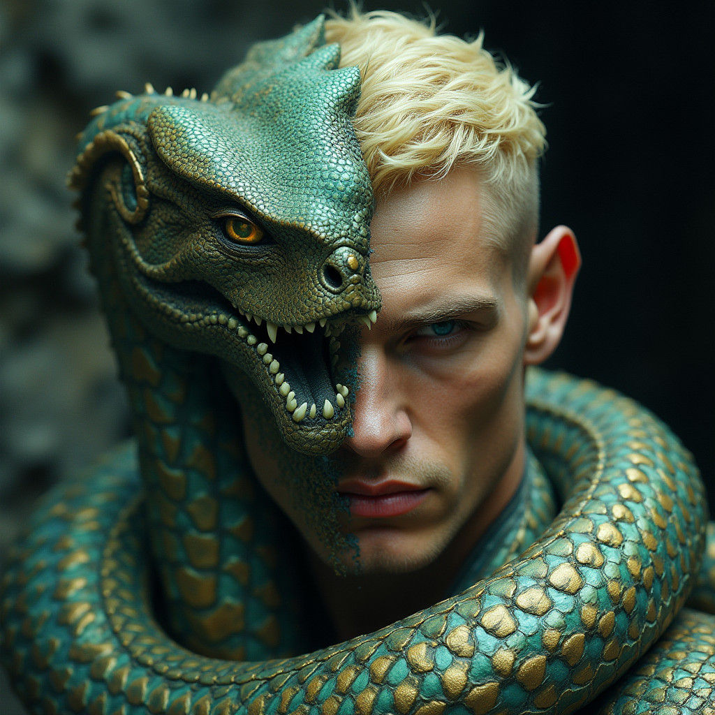Serpent Man with Iridescent Scales