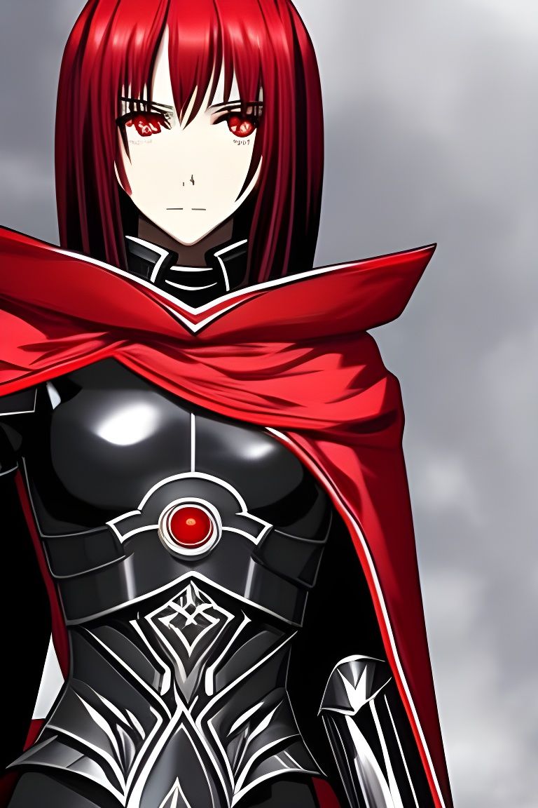 Anime Knight in Red and Black Armor